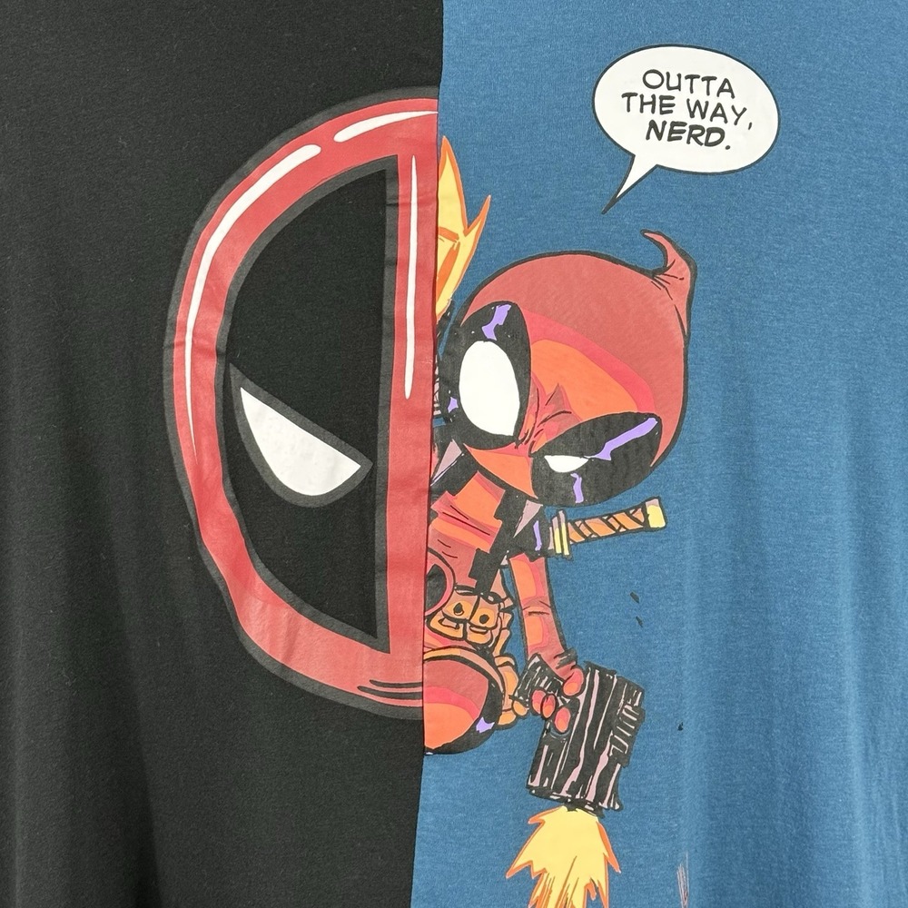 Marvel Deadpool "Outta The Way‎ Nerd." Split Black & Blue SS T-Shirt Size XXL - Picture 2 of 4